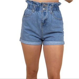 ❌SOLDDenim BLVD Elastic Waist Super High Rise Paper Bag Denim Jean Shorts Size M